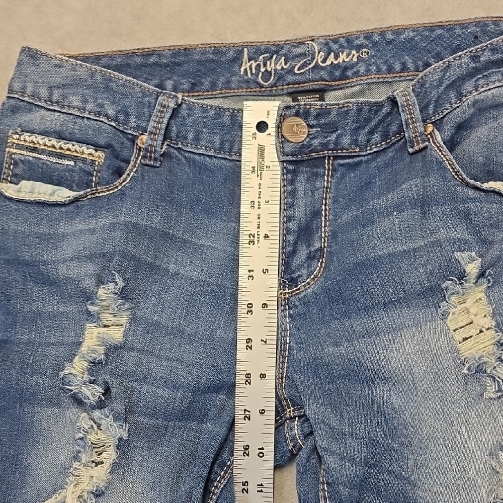 Ariya Jeans Distressed Skinny Raw Hem Y2K Grunge Denim Size 13/14 - Picture 6 of 10